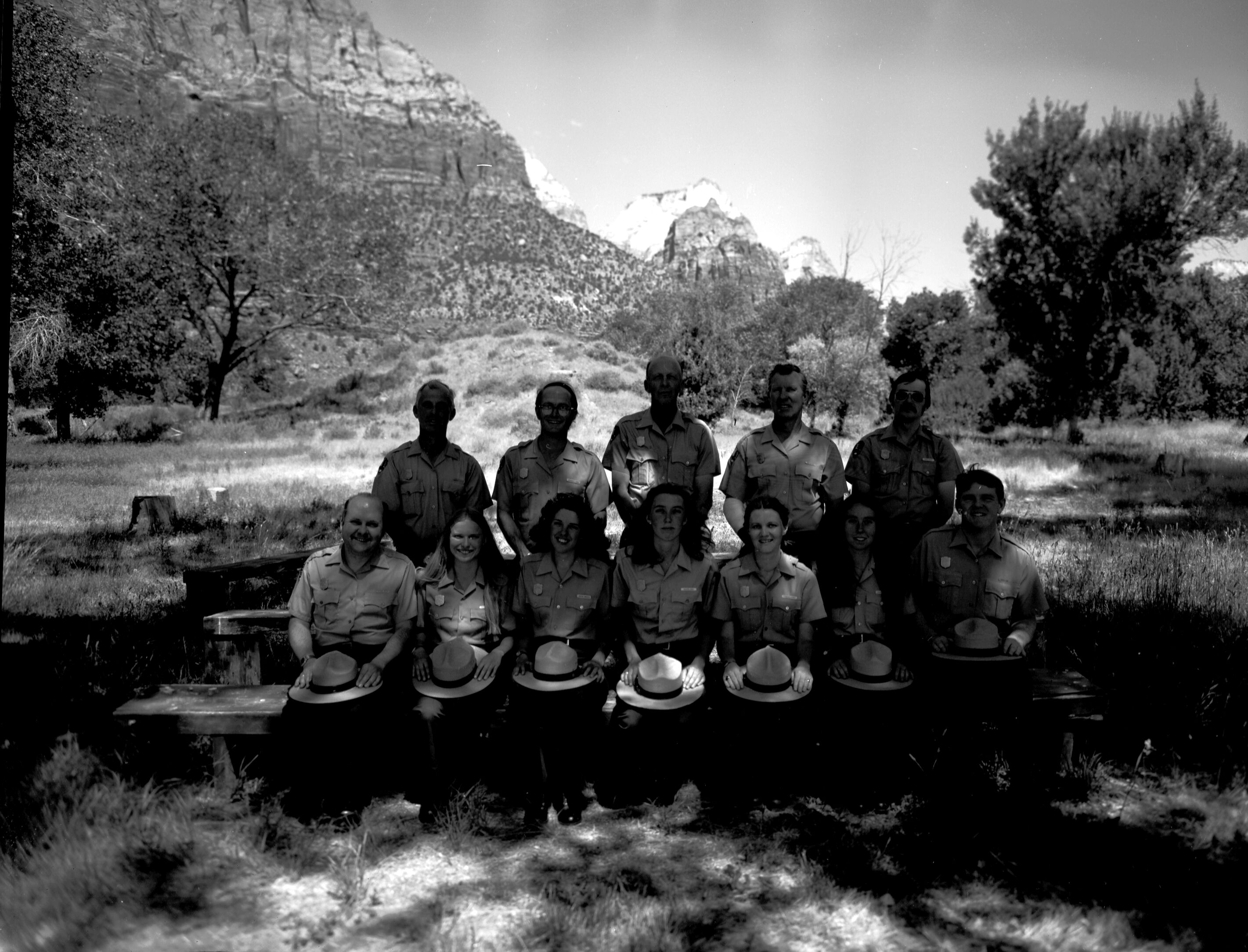 B&W negative of personnel, 1980: naturalist division.