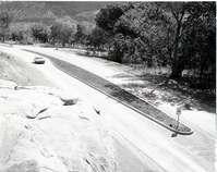 Traffic separator at Camp Center junction. Project: realignment of Highway 1 (park highway).