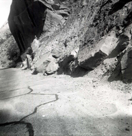BW photo of rock slide near Echo Rock - 2.5" x 2.5".