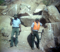 Color Photo of a rock slide along road.