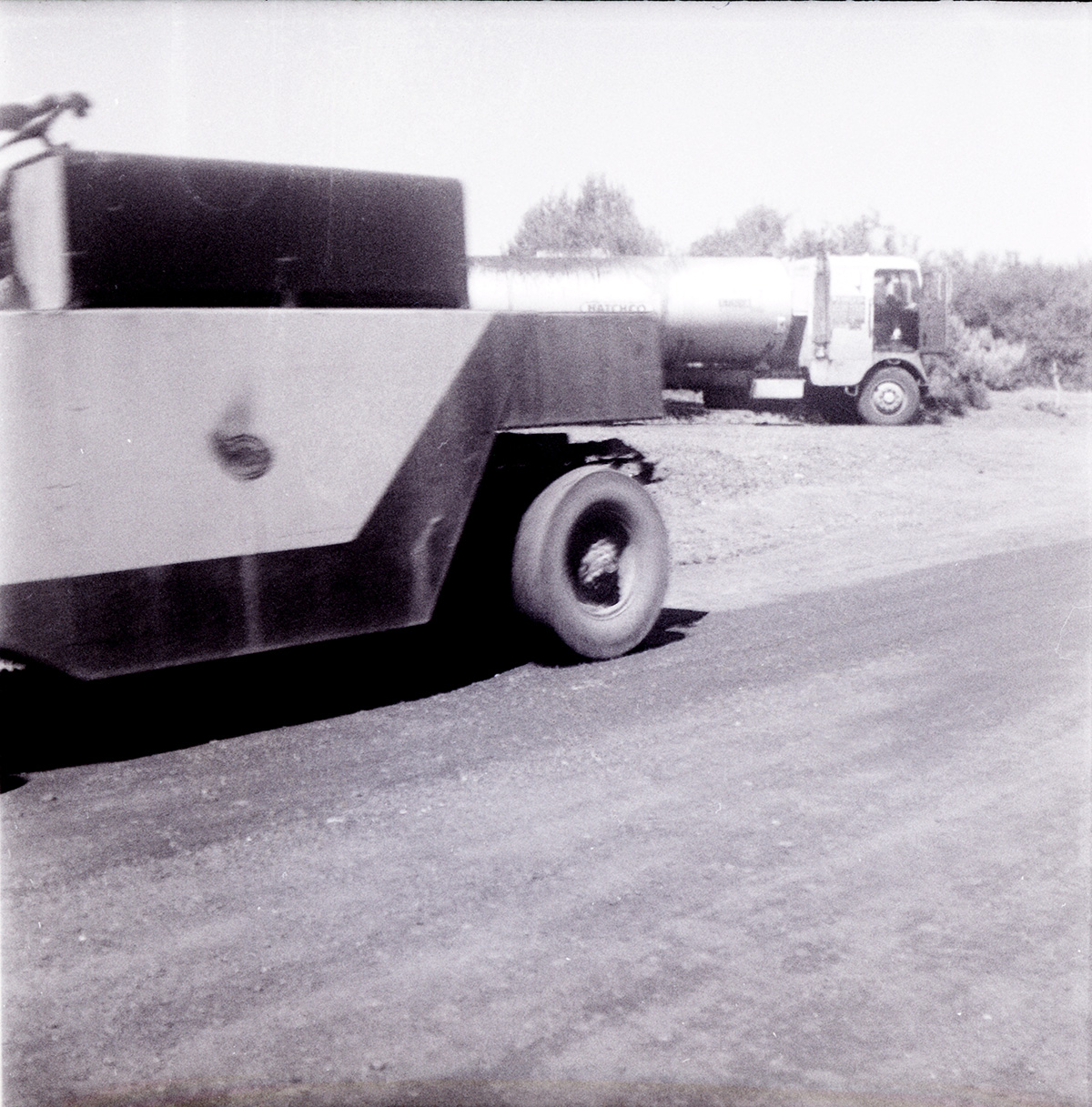 Construction vehicle during chipsealing of Kolob Canyon Road.