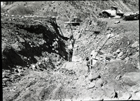 Visitor center sewage system, location of sewer line, and surveying elevations.