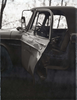 Snowplow accident, county line curve along East Entrance road showing vehicle that slid into snow plow.