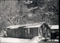 Linen house, chemical cart house at Zion Lodge after snow.