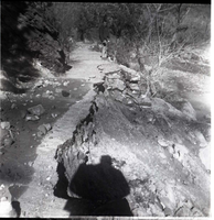 BW Photo of slide problems along the Emerald Pools Trail.