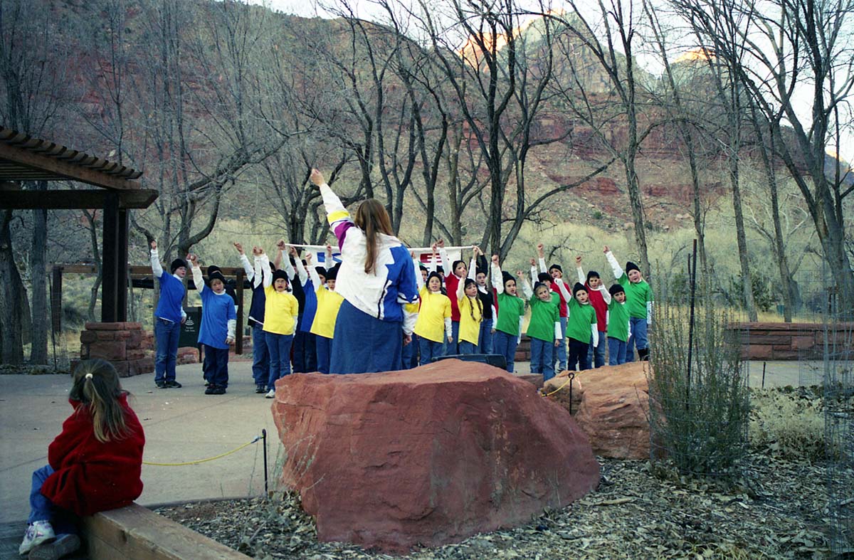 Color Photos of the ceremony surrounding the Olympic Torch passing through Zion.