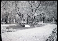 Campsite in new South Campground showing shop-made table and cinder concrete fireplace.