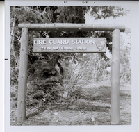 Sign reading 'Fire Guard Station, Zion National Park' in Kolob Canyon.