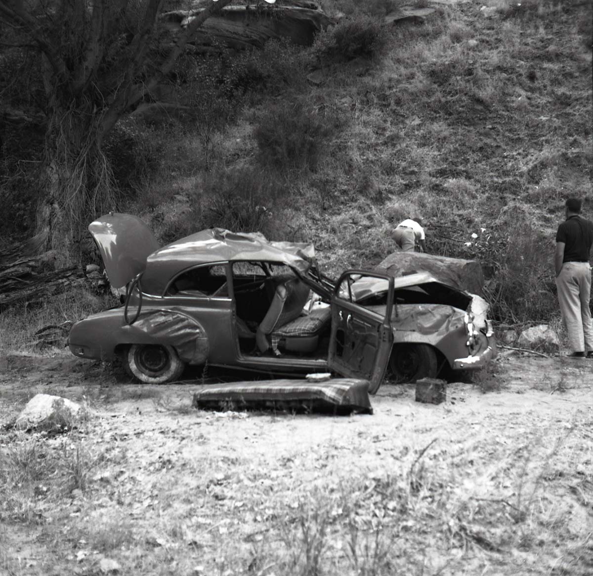 Auto accident on canyon road, a quarter mile north of Grotto Campground on August 3, 1958.