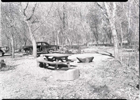 Concrete fireplace in campground.