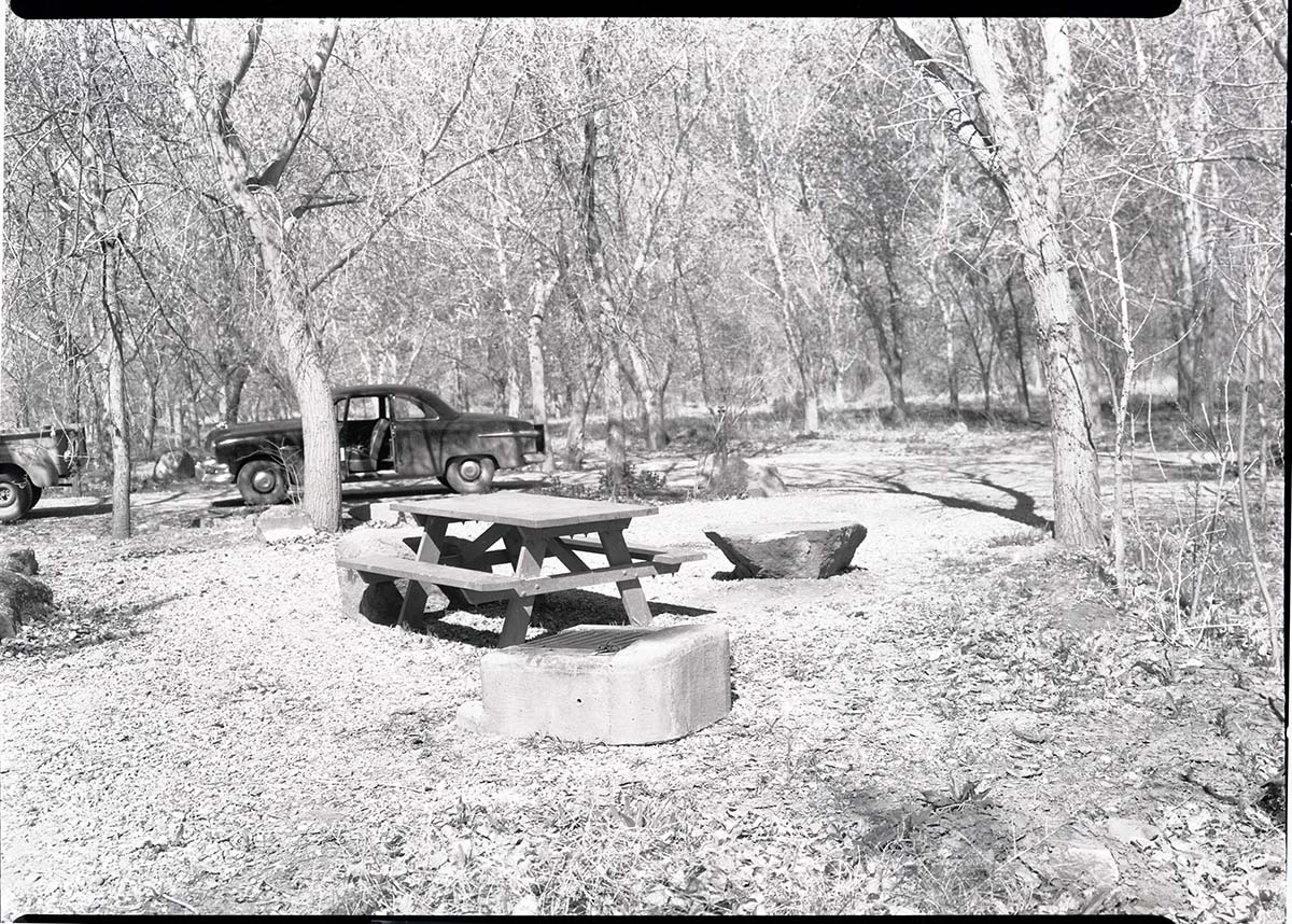 Concrete fireplace in campground.