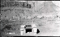 Stone and brick fireplace in South Campground.