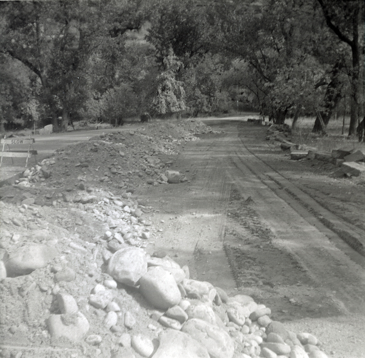 Road work along the scenic canyon drive near the Grotto.