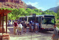 Color Photos of the official launch of the Zion shuttle system- same day as the new visitor center opening.