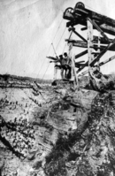 Cableworks above Zion Canyon, with William L. Crawford, and either John Winder or Mr. Rosencranz at edge of cable works, east rim of Zion Canyon.
