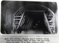 Type D lining form construction. A frame for supporting forms and load in long tunnel, supplemental construction - Zion Mt Carmel Highway.