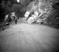 BW Photo of a rock slide in the Grotto area.