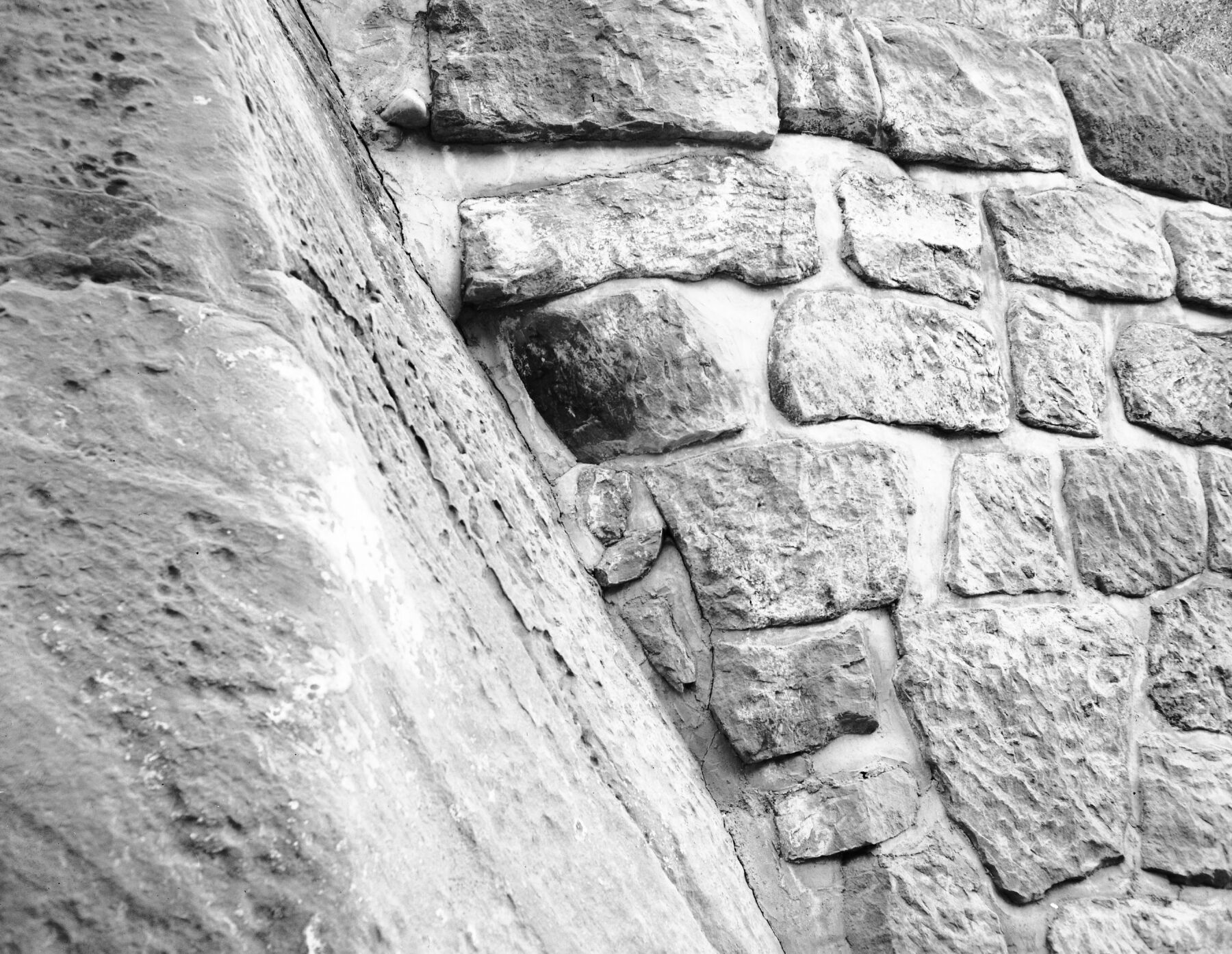 River revetment repair failure, cracks appearing in repair work near Court of the Patriarchs.