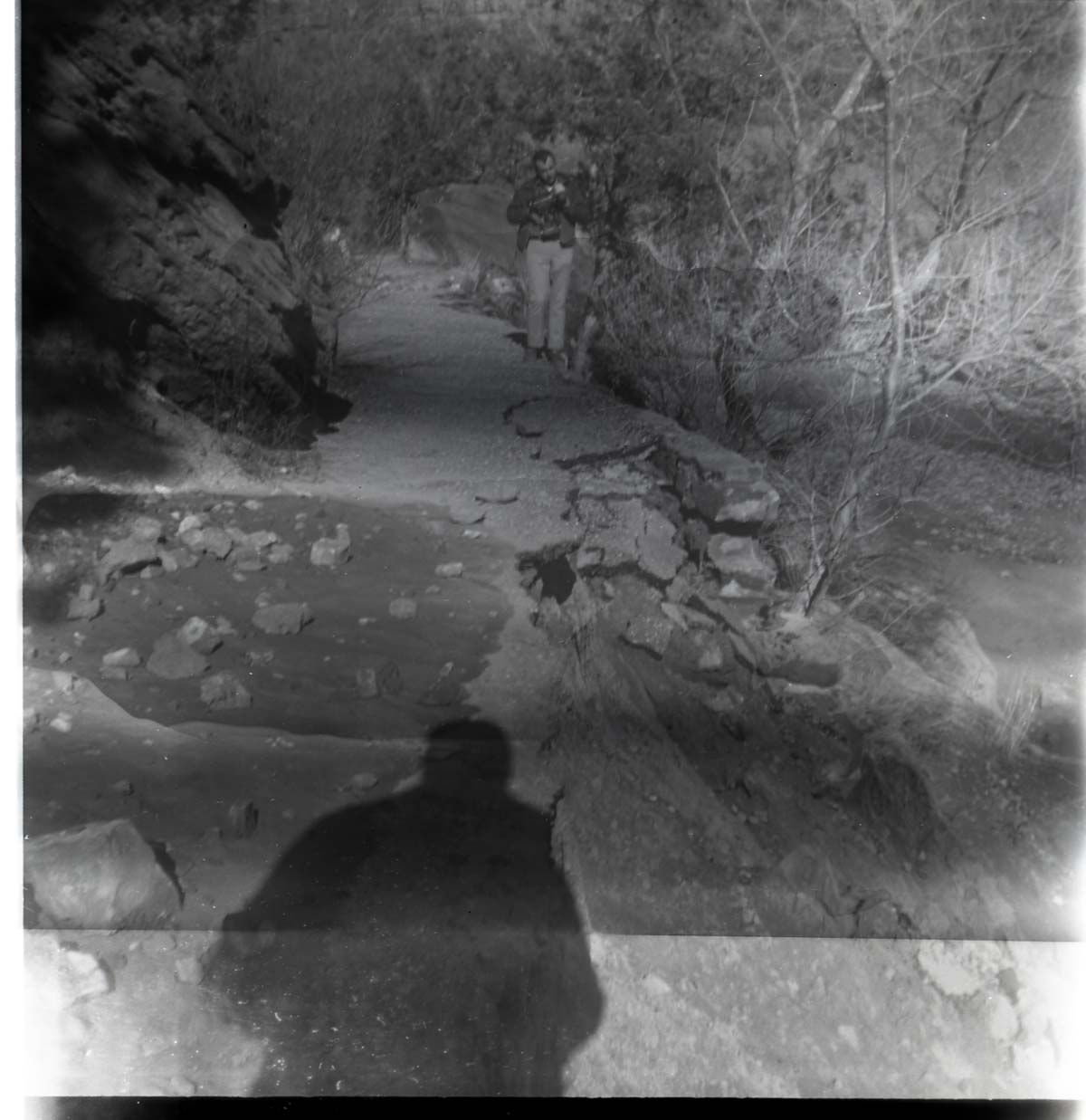 BW Photo of slide problems along the Emerald Pools Trail.