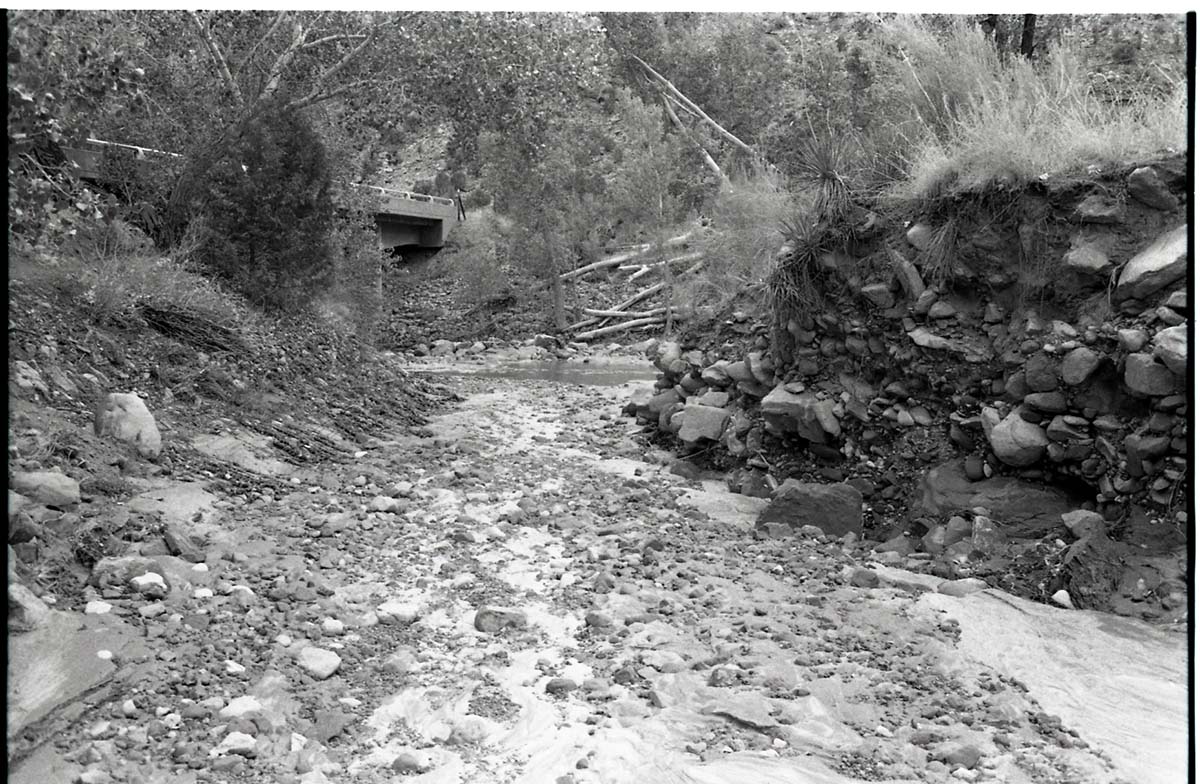 BW Photos of the damage from the Oak Creek flash flood of 1989.