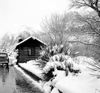 Winter storm began 7 p.m. on January 18, 1955. 27-inches of snow at East Entrance, 14-inches of snow at South Entrance.