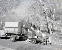 Leaf gathering operation in South Campground, fall cleanup.
