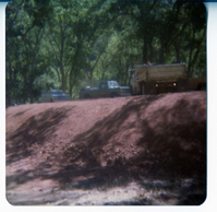 Construction vehicles during the emplacement of the new Zion Lodge footbridge.