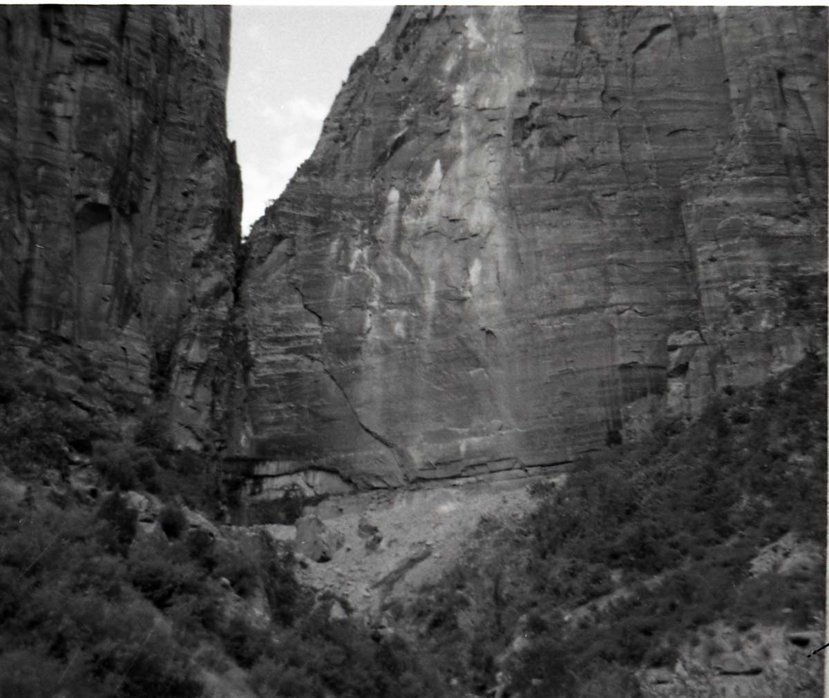 Rubble pile at base of canyon wall after rock slide. Birch Creek.