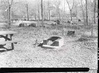 Concrete fireplace in campground.