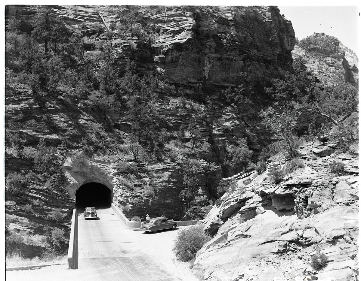 East end of Zion-Mt. Carmel tunnel from Pine Creek crossing.