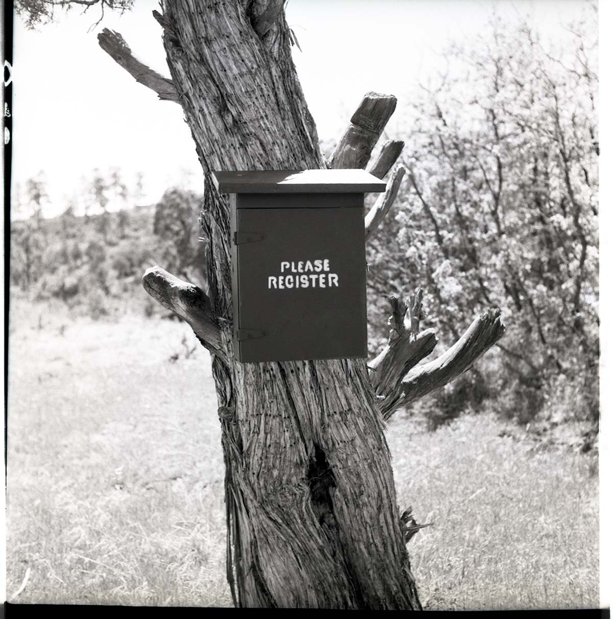 Registration box near cable works on Cable Mountain.