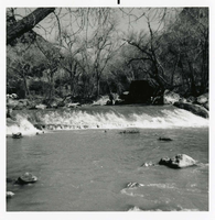 BW photo of the construction/modification of the Canyon Junction Spillway on the Virgin River.