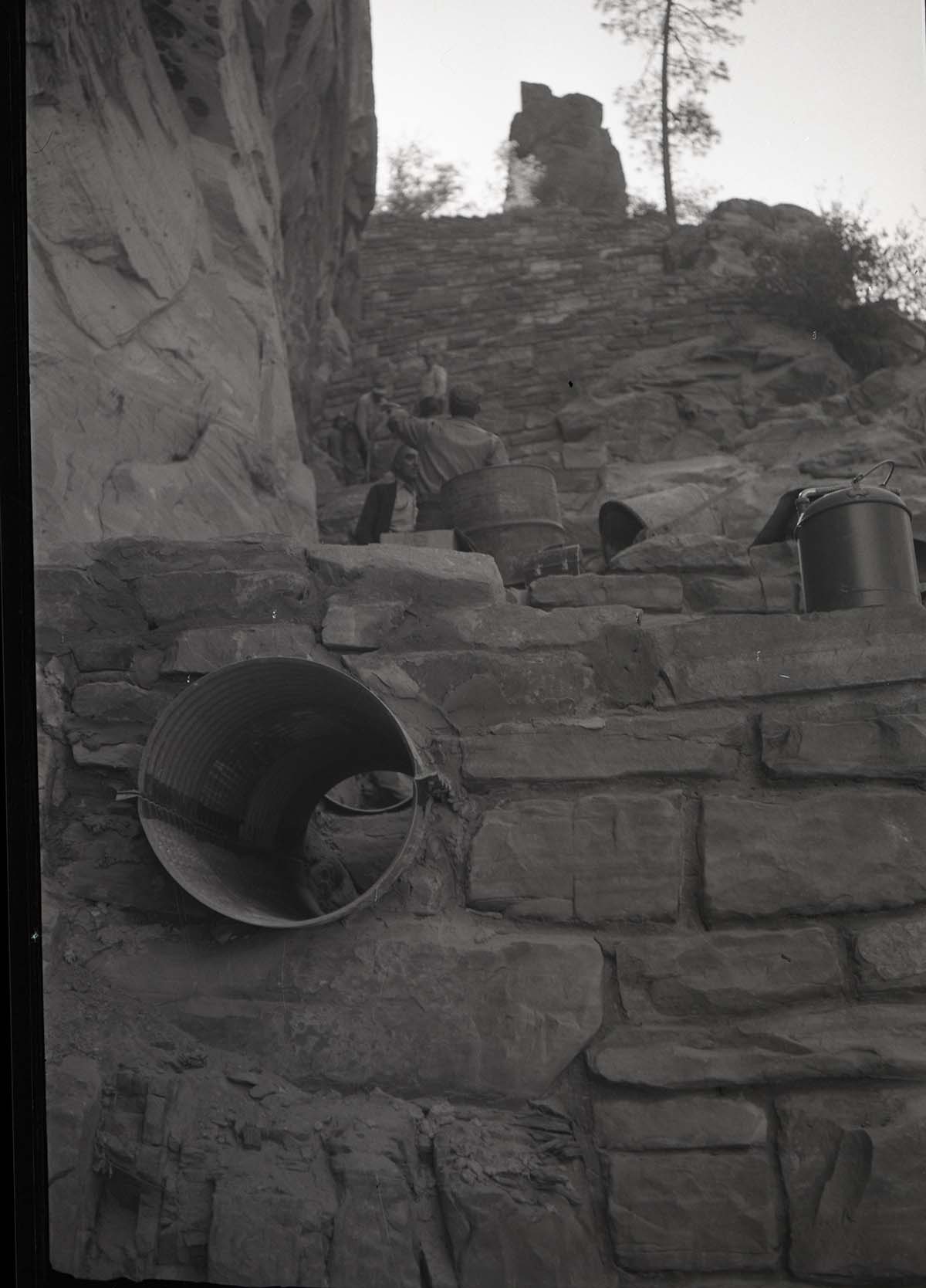 Trail drainage work on Walter's Wiggles on West Rim Trail.