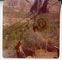 Construction equipment for Wiley Tank being transported on tramline.
