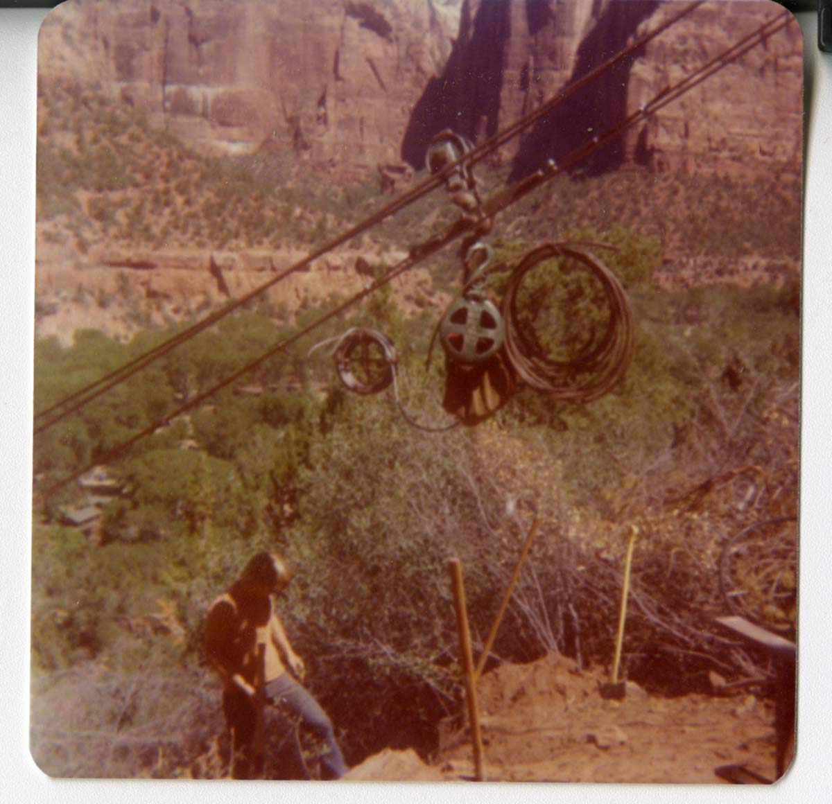 Construction equipment for Wiley Tank being transported on tramline.