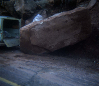 Color Photo of a rock slide along State Route 9 (SR-9).