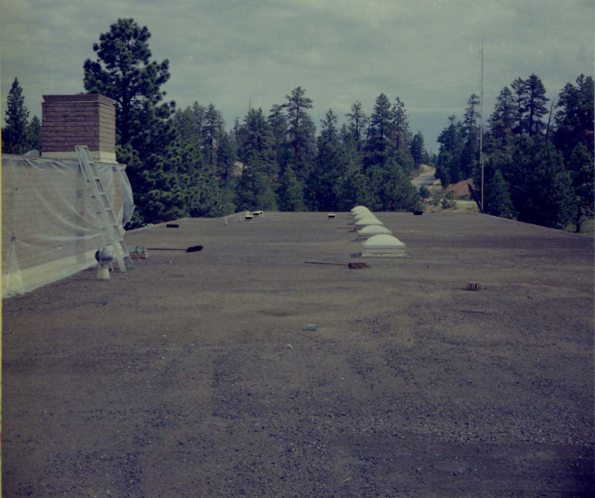New layer of gravel spread during reroofing project. Bryce Canyon National Park.