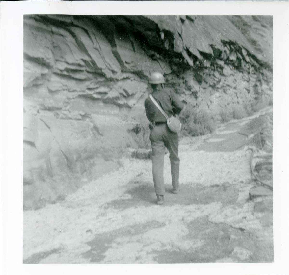 Man worker during the West Rim trail half tunnel maintenance/stabilization.