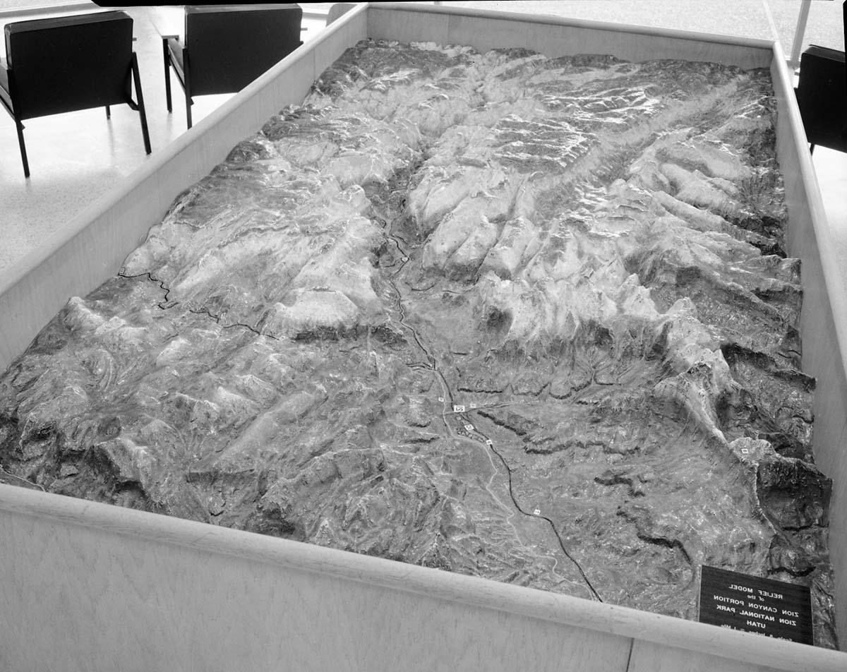 Relief model of park in Visitor Center lobby.