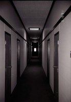 Hallway in barracks. [Image possibly for comparative housing study]