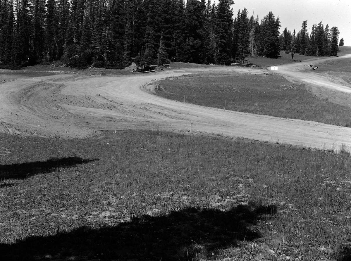 Early stage of construction of a parking area at north view overlook. Record of project.