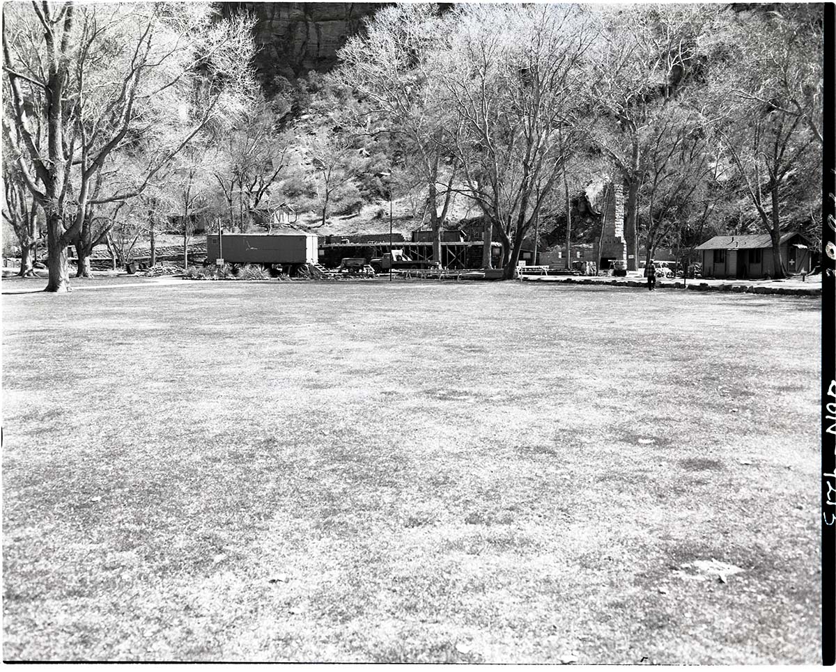 Restoration of Zion Lodge after its destruction by fire January 28, 1966.