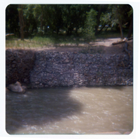 Riverbank revetments near the site of the new Grotto footbridge.
