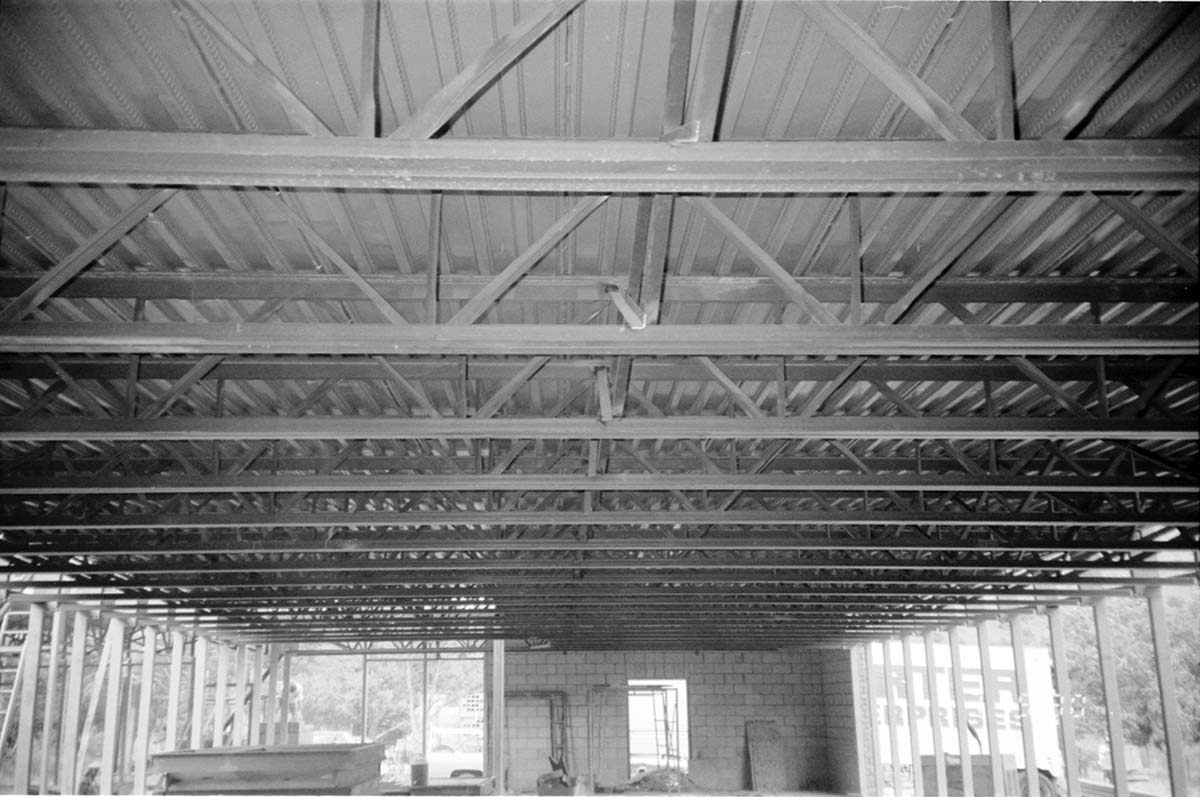 Ceiling bars during construction of headquarters addition.