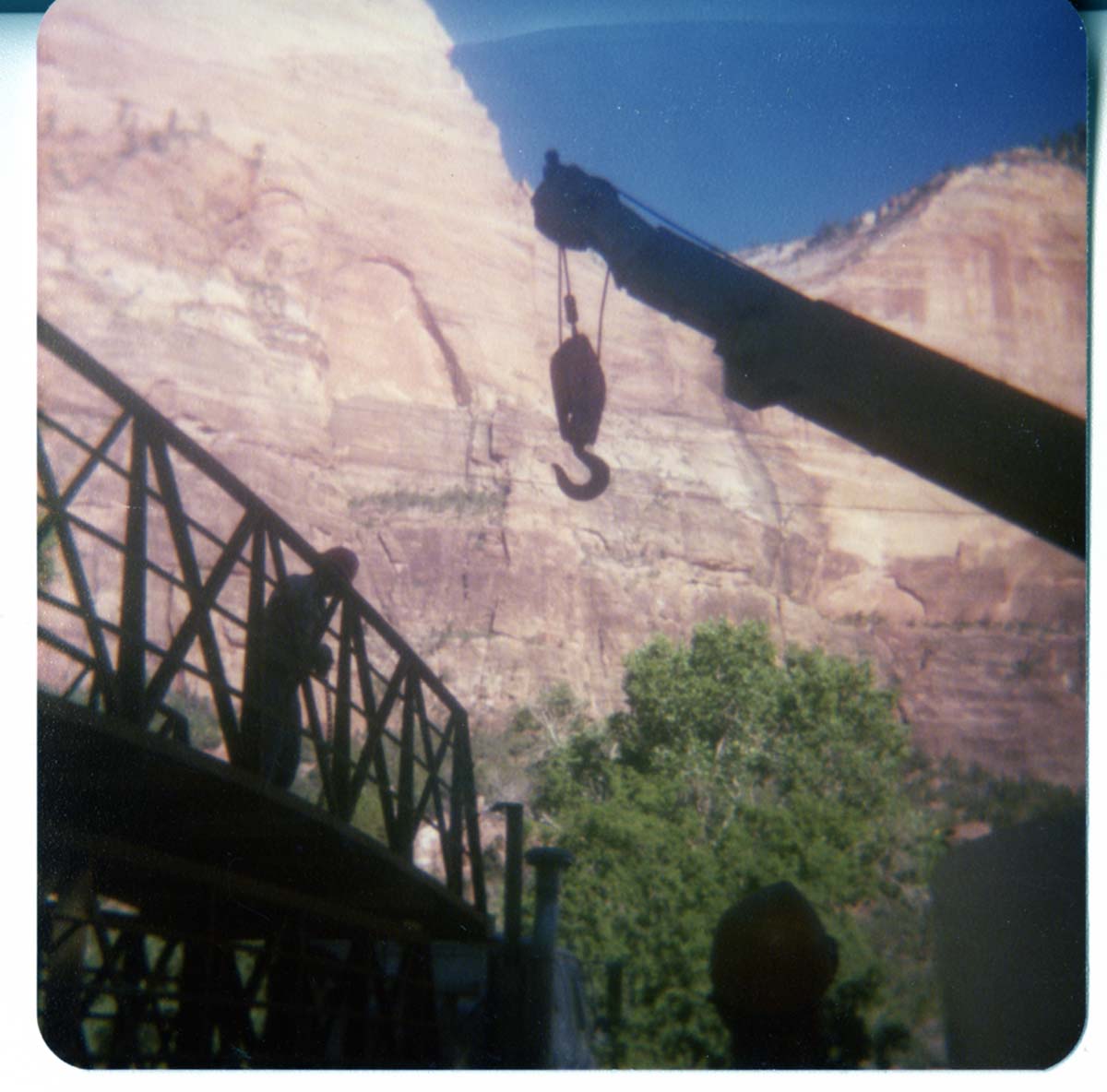 Construction during the arrival and replacement of the new Birch Creek footbridge.