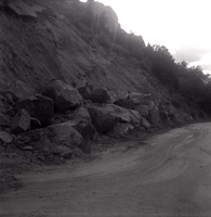 BW photo of rock slide near Echo Rock - 2.5" x 2.5".