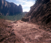 Color Photos of rock slides in Kolob Canyon.