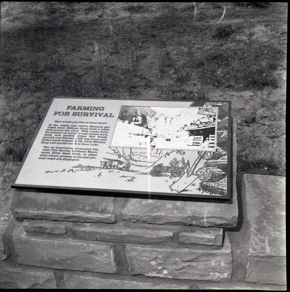 BW Photos of trailside exhibits.