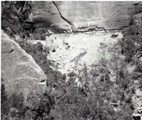 Rubble pile at base of canyon wall after rock slide. Birch Creek.