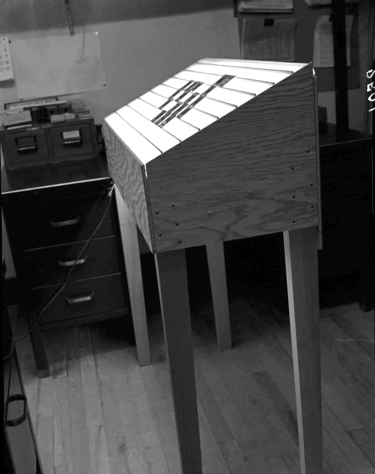 Museum furniture - slide sorting and arranging rack built by Carl E. Jepson.